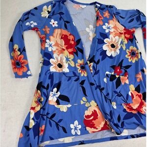 LuLaRoe Women XL Caroline Cardigan‎ Blue Floral NWT Pockets Lightweight Stretch